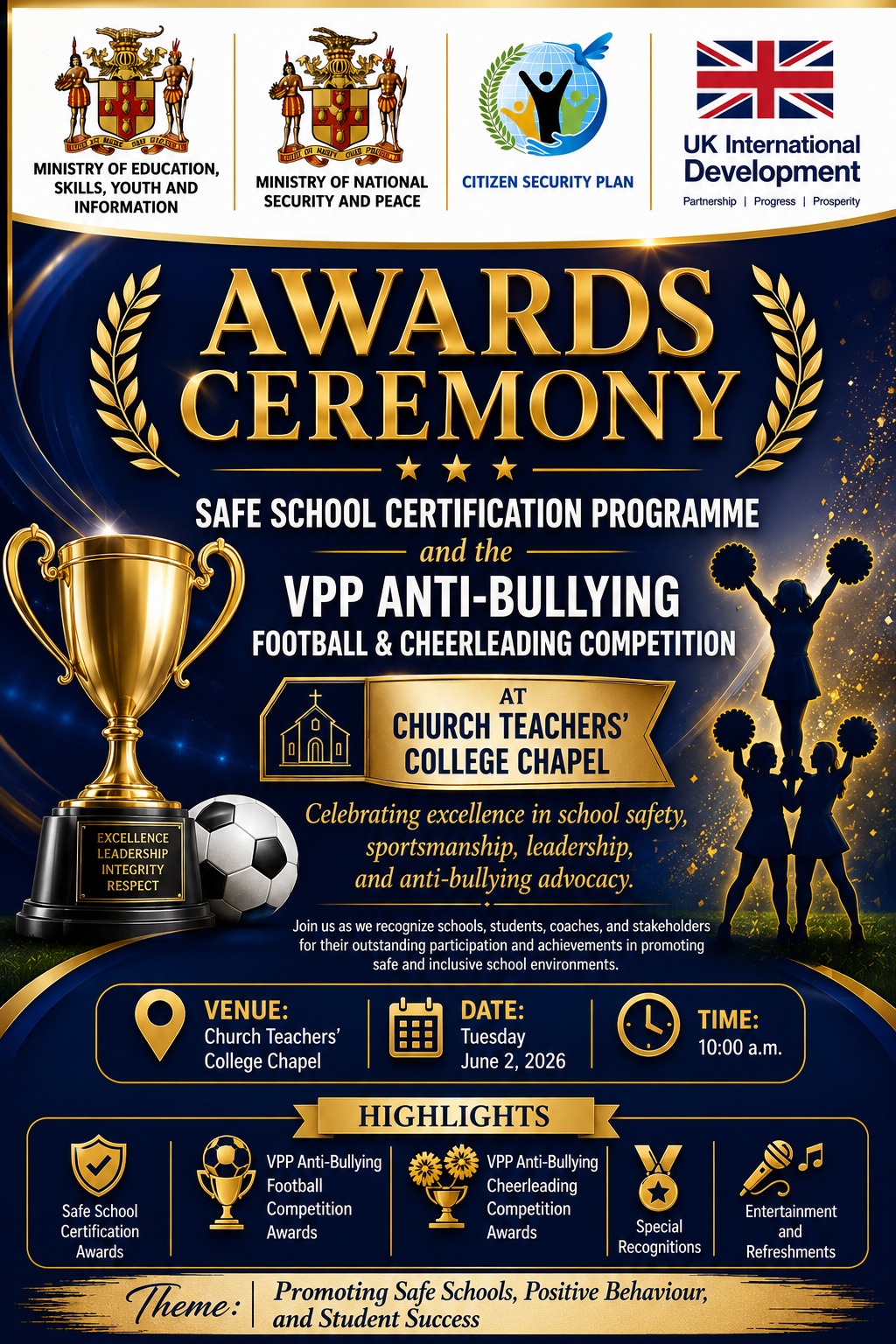 Awards Ceremony – Safe School Certification Programme & VPP Anti-Bullying Football & Cheerleading Competition